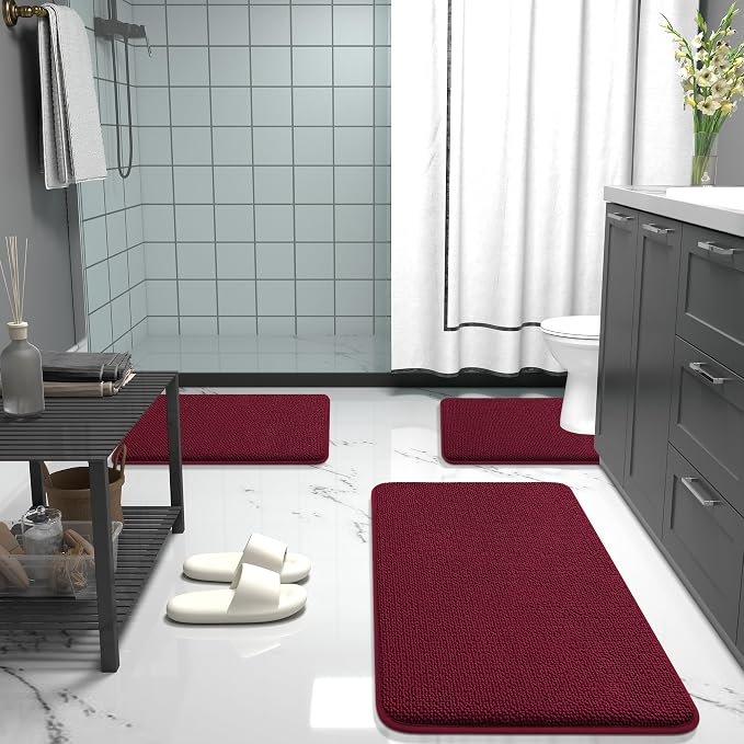 OLANLY Memory Foam Bathroom Runner Rugs 44x24, Absorbent Long Mat, Burgundy | Soft Quick Dry Bath Rugs, Non-Slip Carpet, Machine Washable Mat for Bathroom Floor, Tub and Shower, Home Decor Accessories