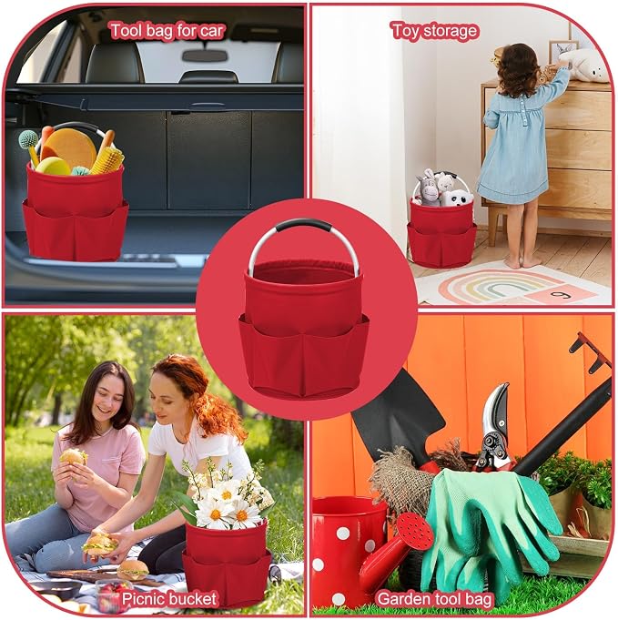 Cleaning Caddy for Cleaning Supplies,17L Cleaning Supply Caddy with Handle Foldable Cleaning Supplies Organizer Bucket Cleaning Products Organizers for Home, Garden (Red)