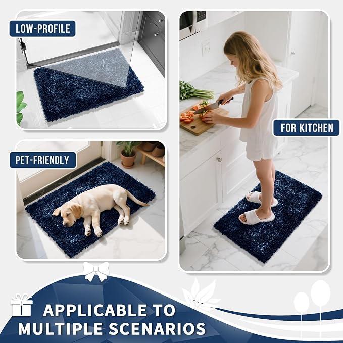 Yimobra Bathroom Rug Set 2 Piece, Luxury Shaggy Bath Mat Set with Non Slip Backing, Ultra Soft & Absorbent Mats for Bathroom Floor, Machine Washable, 44"x24"+24"x17", Peacock Blue