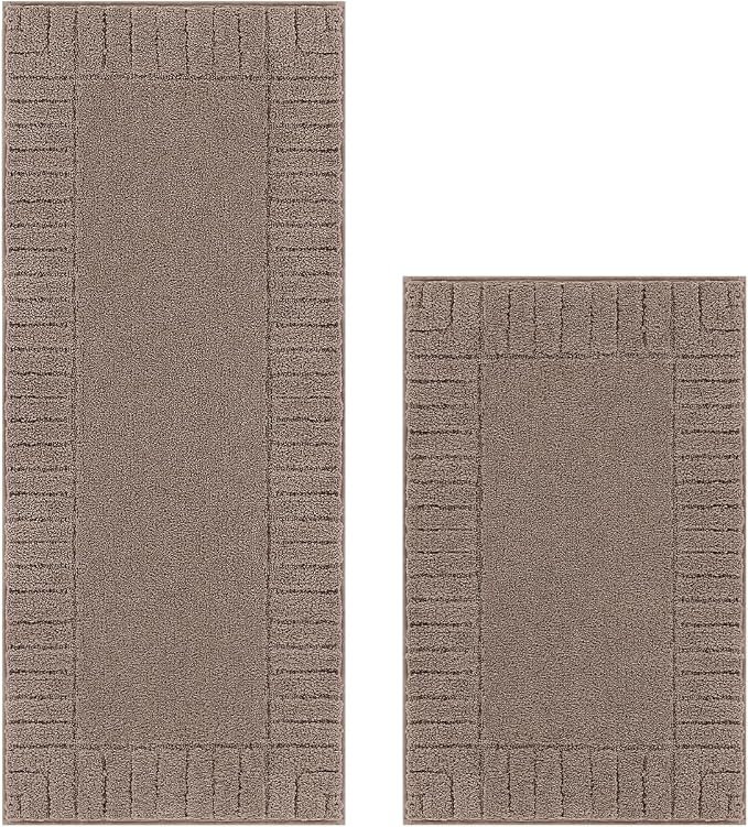 Pauwer Bathroom Rugs Sets 2 Piece, Non Slip Plush Bath Mats, Coffee | Machine Washable, Microfiber Shower Rugs, Absorbent Quick Dry, Floor Mat for Bath Floor Tub and Shower