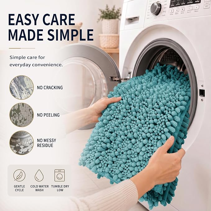 Yimobra Bathroom Rug Set 3 Piece, Super Absorbent Bath Mat Set, Teal Blue | Quick Dry Soft Chenille Bath Rugs & Toilet Rug, Non Slip Machine Washable, Extra Thick Shaggy Floor Mat for Shower Tub Sink