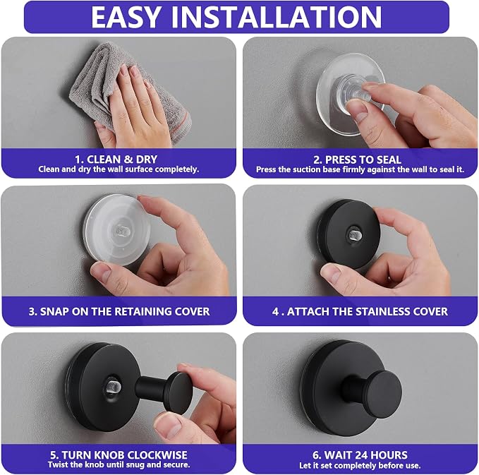 Suction Cup Hooks for Shower, Wreath Hangers for Front Door, Glass Door & Window - Strong Towel, Bath Robe, Loofah Hook Holder for Hanging up to 15 lbs - Waterproof (Black, 2 Pack)