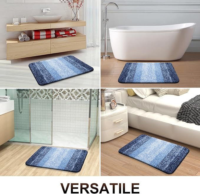 OLANLY Bathroom Runner Rug 47x20, Extra Soft Absorbent Microfiber Bath Rugs | Navy, Non-Slip Quick-Drying Rubber Backing, Machine Washable Long Bath Mat for Floor, Tub and Shower, Home Decor Accessories