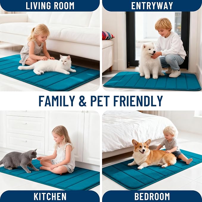 OLANLY Memory Foam Long Bathroom Rugs Runner 44x20, Super Soft Absorbent | Peacock Blue, Quick Dry Bath Mat, Machine Washable Shower Floor Rugs, Bathmat Carpet for Bathroom Floor, Tub and Shower