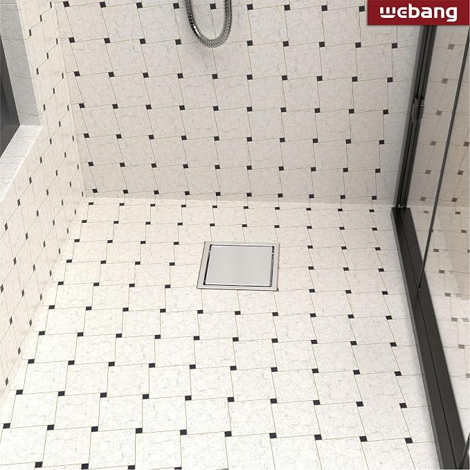 WEBANG 6 Inch Square Shower Drain Brushed Floor Drain with Flange Reversible 2-in-1 Cover Tile Insert Grate Removable SUS304 Stainless Steel CUPC Certified Brushed
