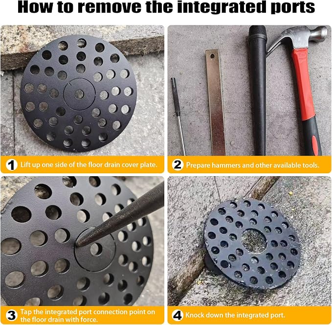 5 inch Drain Cover with Integrated Ports, Floor Drain with Removable Round Disc, 5" Garage Drain Cover Replacement Solution, Floor Strainer, 1PCS