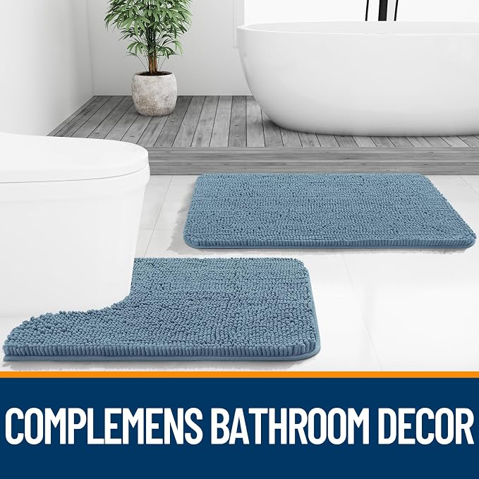 OLANLY Bathroom Runner Rugs 40x24, Extra Soft Absorbent Chenille Bath Rugs | Airy Blue, Quick-Drying Rubber Backing, Washable Long Bath Mat for Bathroom Floor, Tub and Shower, Home Decor Accessories