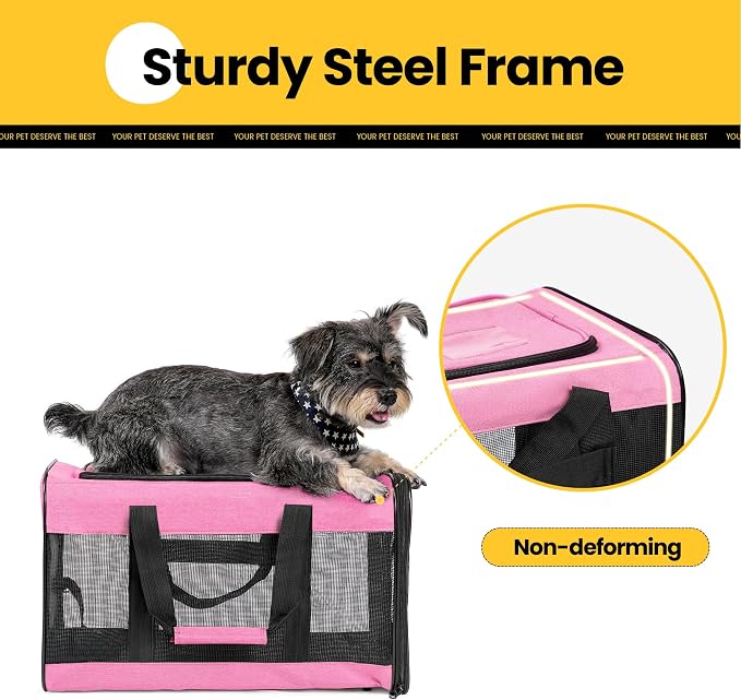 Conlun Dog Carrier Soft Sided, Large Cat Carrier up to 20 Lbs,Pink L | with Inner Safety Leash, Pet Transport Carrier for Large Cats and Medium Dog, Collapsible Puppy Carrier Bag