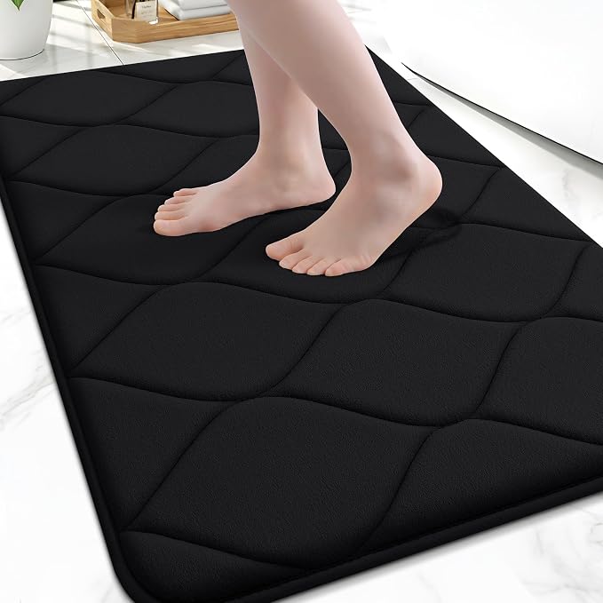 Smiry Memory Foam Bath Mat 47x17, Ultra Soft Absorbent Bathroom Rugs | Black, Plush Quick Dry and Machine Washable Cushion Bath Mats for Bathroom, Shower, Tub & Home Decor