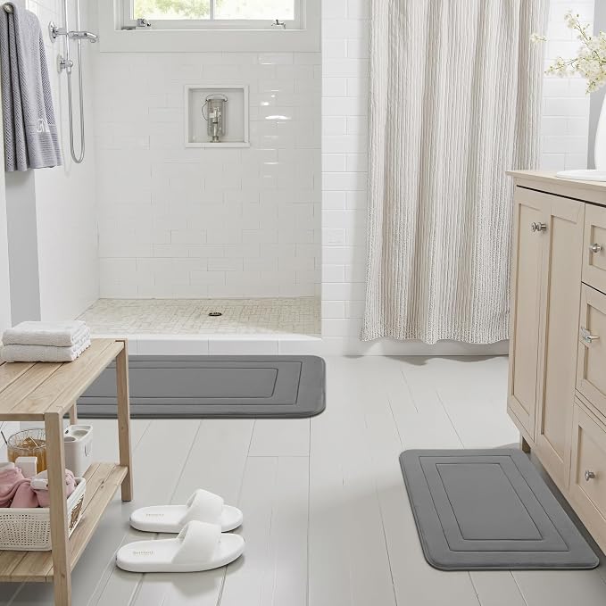 Cupic Cupid Memory Foam Bath Mat 24"×16", Non Slip Bathroom Rugs, Deep Gray | Soft Touch, Cushioned Comfort, Non Slip Bathroom Mat, Super Absorbent & Quick Dry, Machine Washable for Shower, Tub & Vanity