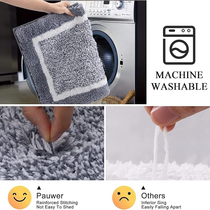 Pauwer Bathroom Rugs Sets 2 Piece, Non Slip Washable Bath Mat, Dark Grey | Soft Plush Microfiber, Super Absorbent Floor Carpet, Quick Dry, Shaggy Shower Rug Runner