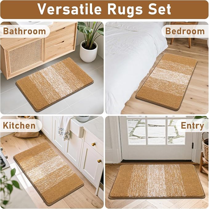 Bsmathom Bathroom Rugs Sets 4 Piece, Soft Absorbent Microfiber Bath Rugs with U-Shaped Contour Toilet Rug and Toilet Lid Cover, Thick Non-Slip Plush Shaggy Bath Mat Set,Turmeric