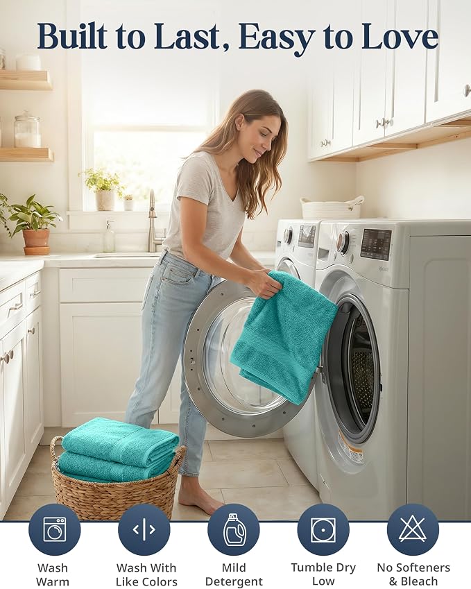 LANE LINEN Towel Set 16 Piece Soft Absorbent Quick Dry 100% Cotton - Teal | Dorm Towel Set - Terry Weave Comfort, Soft & Long-Lasting, Hotel-Style Look, Gets Softer With Every Wash, Machine Washable