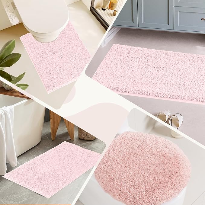 Bathroom Rugs Sets 3 Piece Non Slip Washable Bath Mat Set | Microfiber bath rug set with toilet mats for bathroom , Soft Absorbent toilet rug set TPR Rubber Backed bathroom floor mat