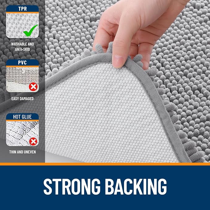OLANLY Bathroom Rugs 36x24, Extra Soft Absorbent Chenille Bath Rugs | Grey, Quick-Drying Rubber Backing, Machine Washable Bath Mat for Bathroom Floor, Tub and Shower, Home Decor Accessories