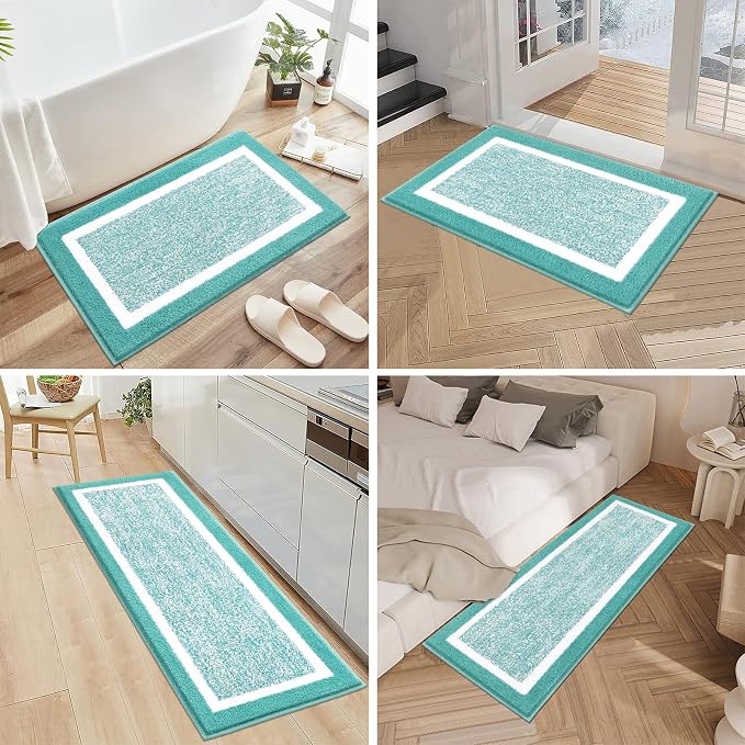 Pauwer Bathroom Rugs Sets 2 Piece, Non Slip Washable Bath Mat, Teal | Soft Plush Microfiber, Super Absorbent Floor Carpet, Quick Dry, Shaggy Shower Rug Runner