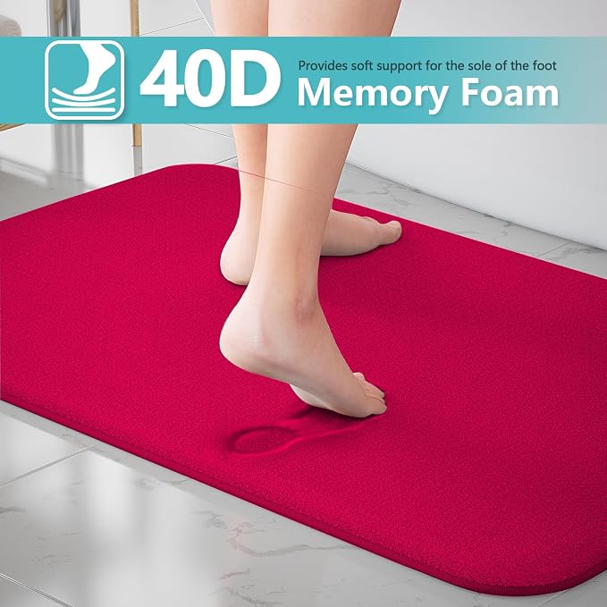 RUN HELIX Bathroom Rugs Sets 3 Piece, Soft Absorbent Memory Foam Bath Mats Set, Dry Fast Bath Mat, Machine Washable Bath Rug Set for Bathroom (Christmas Red) Bathrom Decoration