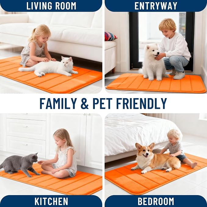 OLANLY Memory Foam Bath Mat 36x24, Super Soft and Absorbent Bathroom Rugs | Orange, Quick Dry Bath Rug, Machine Washable Shower Floor Mats, Bathmat Carpet for Bathroom Floor, Tub and Shower