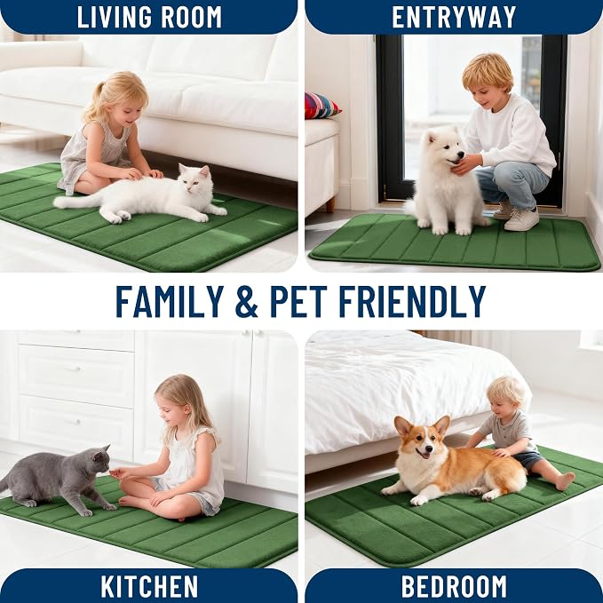 OLANLY Memory Foam Large Bath Mat 70x46, Super Soft Absorbent Bathroom Rugs | Olive Green, Quick Dry Bath Rug, Machine Washable Shower Floor Mats, Bathmat Carpet for Bathroom Floor, Tub and Shower