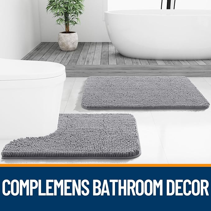 OLANLY Large Bathroom Rugs 47x32, Extra Soft Absorbent Chenille Bath Rugs | Grey, Quick-Drying Rubber Backing, Machine Washable Bath Mat for Bathroom Floor, Tub and Shower, Home Decor Accessories