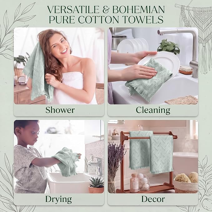 HunnmingRe 16 Pack Boho Hand Towel for Kitchen,Mint Green | 14x30 Inch, 100% Turkish Cotton, Summer Boho Decorative ,Towel Waffle ,Farmhouse Decor ,Absorbent Soft ,Guest Gift
