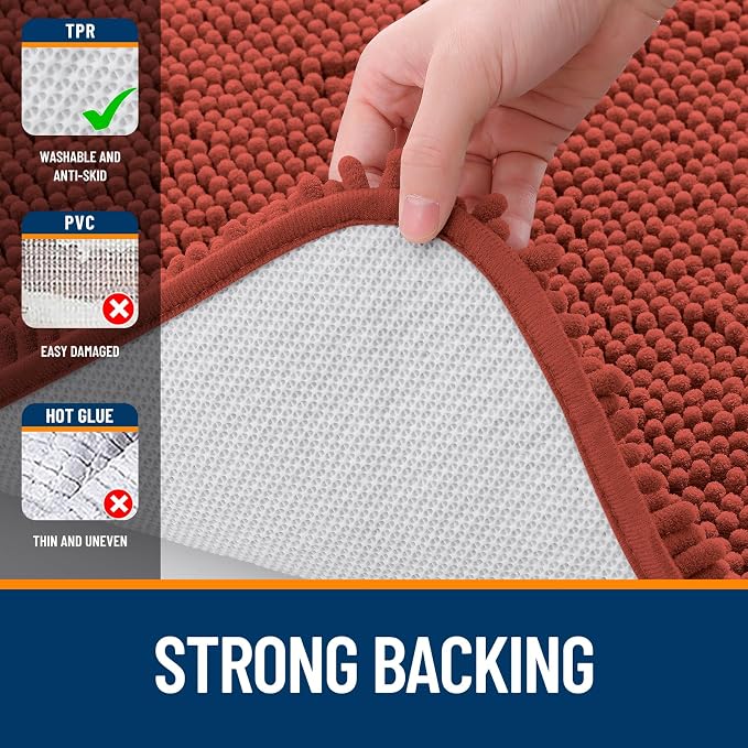 OLANLY Bathroom Rugs 35x24, Extra Soft Absorbent Chenille Bath Rugs | Rustic Terracotta, Quick-Drying Rubber Backing, Washable Bath Mat for Bathroom Floor, Tub and Shower, Home Decor Accessories
