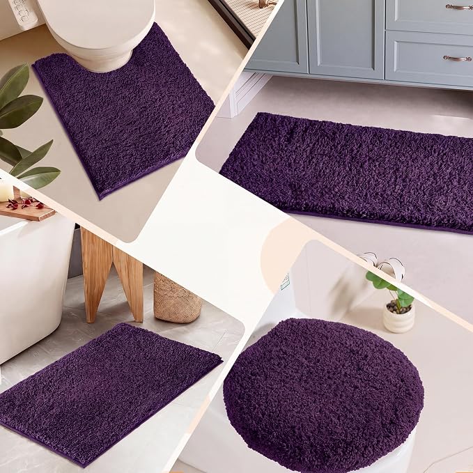 Bathroom Rugs Sets 2 Piece Non Slip Washable Bath Mat Set | Microfiber bath rug set with toilet mats for bathroom , Soft Absorbent toilet rug set TPR Rubber Backed bathroom floor mat