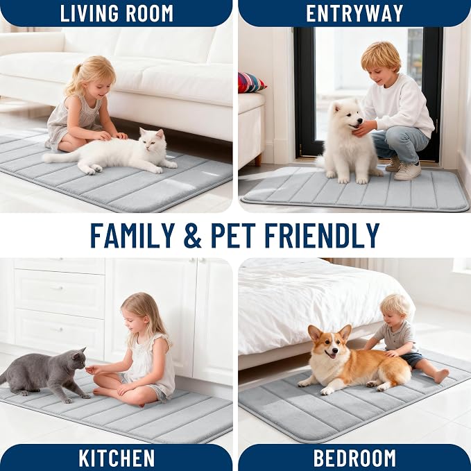 OLANLY Memory Foam Bath Mat 35x24, Super Soft and Absorbent Bathroom Rugs | Light Gray, Quick Dry Bath Rug, Machine Washable Shower Floor Mats, Bathmat Carpet for Bathroom Floor, Tub and Shower