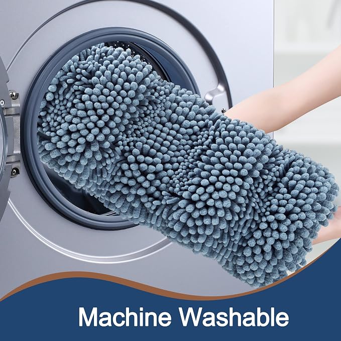 Non Slip Thick Shaggy Chenille Bathroom Rug Sets 2 Piece, Thickened Hot Melt Rubber Bottom Bath Mats for Bathroom, Bath Rugs Quick Dry Machine Washable for Shower (Dusty Blue, 32"x20" Plus 17"x24")