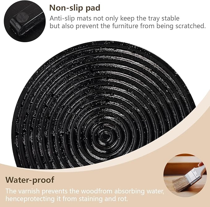 Round Decorative Tray Framhouse Bathroom Decor Wood Riser Kitchen Countertop Organizer for Perfume, Candle, Plant, 12 inch Black