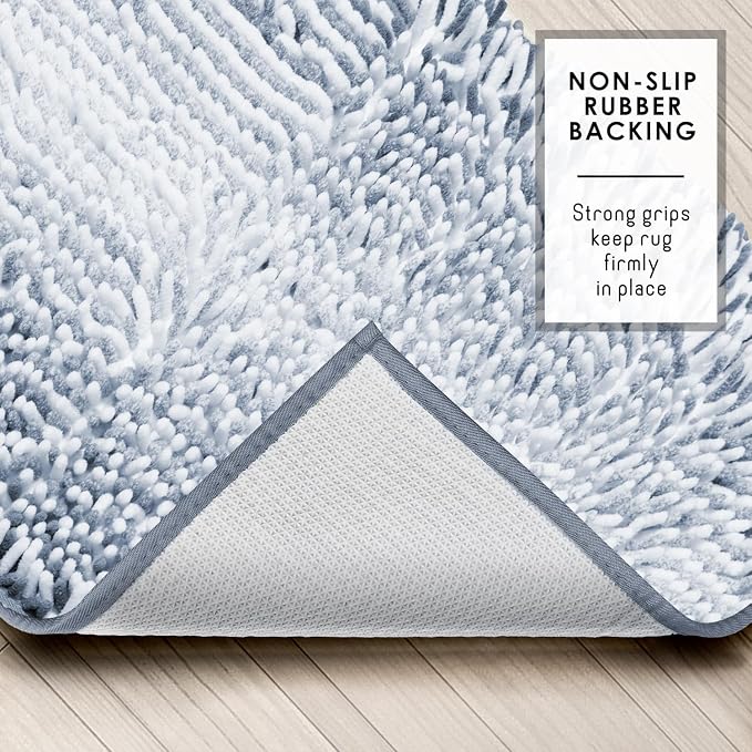 Hearth & Harbor Bathroom Rugs, Chenille Bath Mat - Machine Washable Bath Mats for Bathroom Non-Slip Backing Rubber, Quick Dry Bathroom Mat, 17 x 24 + 20 x 32 - Ombre Blue