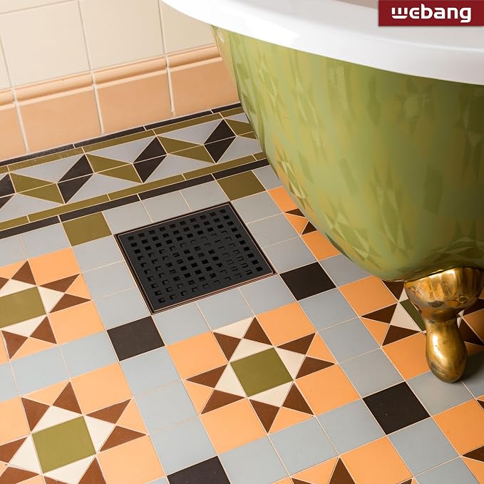 WEBANG 6 Inch Square Shower Drain Bronze Floor Drain with Flange Square Holes Pattern Cover Grate Removable SUS304 Stainless Steel Watermark&CUPC Certified Oil Rubbed Bronze