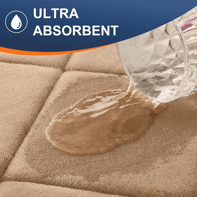 OLANLY Memory Foam Bath Mat 24x16, Ultra Soft and Absorbent Bathroom Rugs | Tan, Quick Dry, Machine Washable Shower Bath Rugs, Comfortable Bath Carpet for Bathroom Floor, Tub and Shower