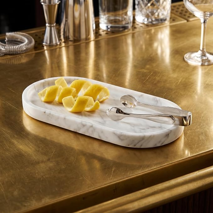 YKAJO Carrara White Gray Oval Marble Tray, 9.8x4.7 Perfume Organizer Dish | Honed natural stone; jewelry & trinket dish, ring & key holder, soap & candle catchall; bath counter, dresser, coffee table