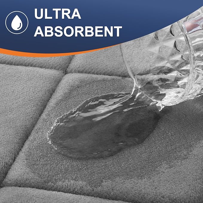 OLANLY Memory Foam Bath Mat 30x20, Ultra Soft and Absorbent Bathroom Rugs, Machine Washable, Comfortable Bath Carpet for Bathroom Floor, Tub and Shower, Grey | Grey, Quick Dry, Machine Washable Shower Bath Rugs, Comfortable Bath Carpet for Bathroom Flo...