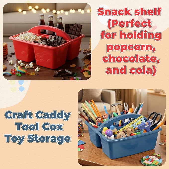 Kathfly 8 Pack Classroom Caddy Organizer with Handle, Plastic Art Craft Cleaning Caddy Bulk, Small Multipurpose Supply Organization Storage Basket for Table Desk Office Pencil Teacher (Blue Red)