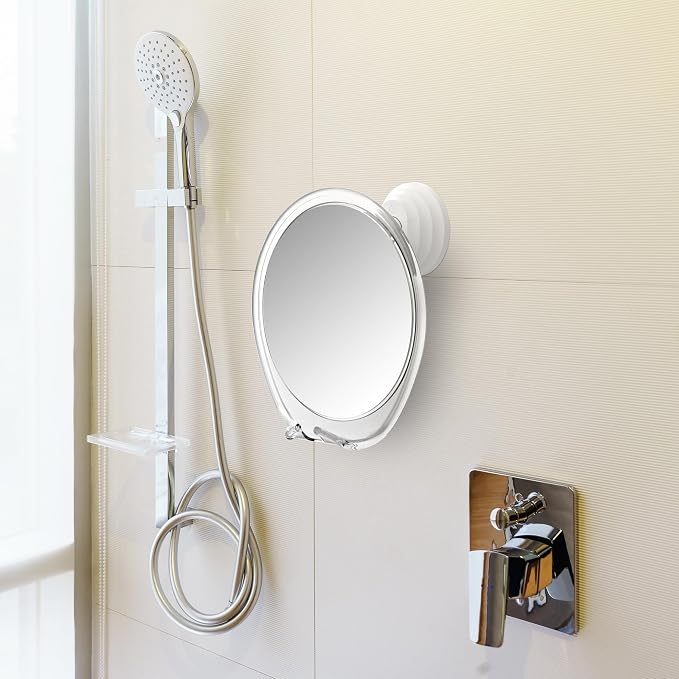 HONEYBULL Fogless Shower Mirror for Shaving with Suction Mount, White | Shatterproof Acrylic Bathroom Accessory With 360 Swivel & Built-in Razor Hook, Clear Reflection in Steam & No-Drill Setup