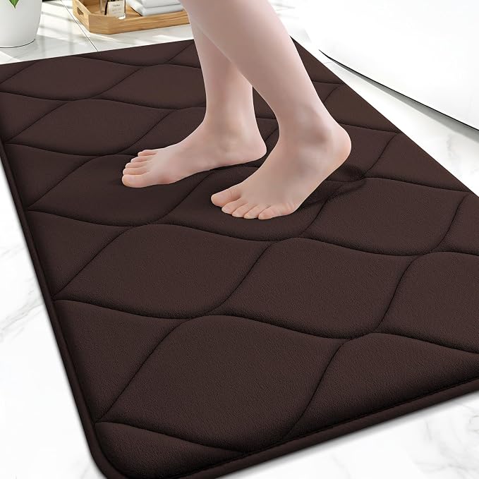 Smiry Memory Foam Bath Mat 47x20, Ultra Soft Absorbent Bathroom Rugs | Brown, Plush Quick Dry and Machine Washable Cushion Bath Mats for Bathroom, Shower, Tub & Home Decor