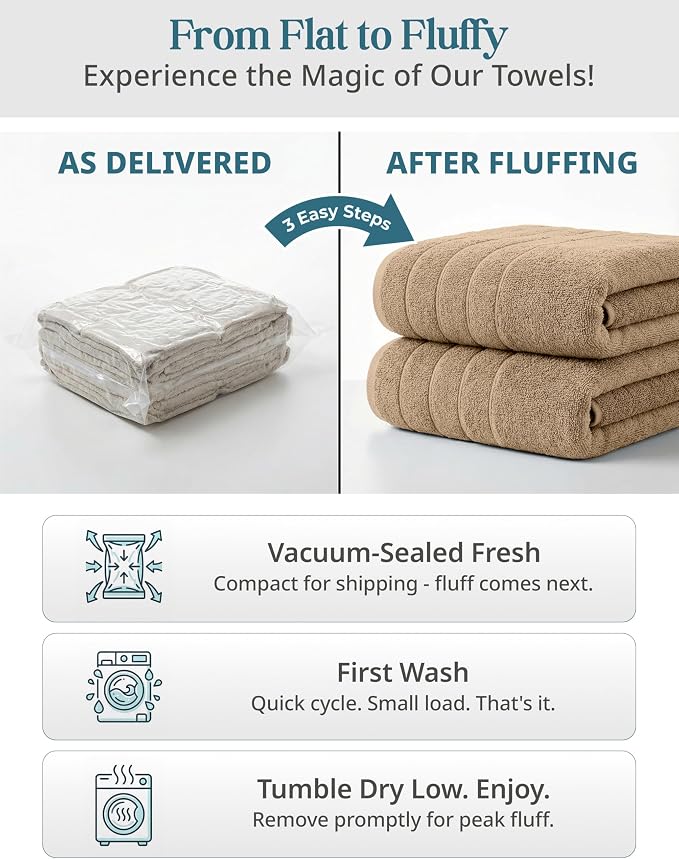 Casa Platino Large Bath Towel Set Absorbent Quick Dry 100% Cotton - Beige | Cotton Towels - Fade-Resistant Color, Classic Terry Weave, Densely Woven, Coordinated Colors, Dobby Border Accent