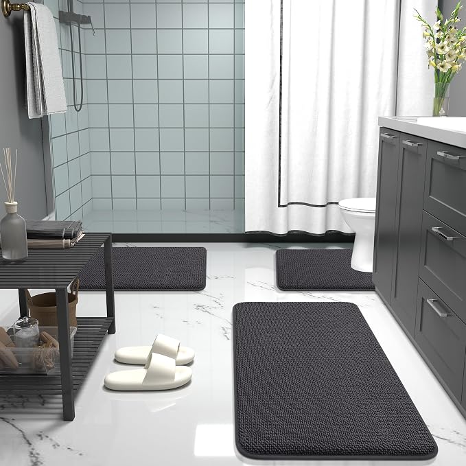 OLANLY Thick Memory Foam Bathroom Rugs 36x24, Absorbent Bath Mat, Dark Grey | Soft Quick Dry Bath Rugs, Non-Slip, Machine Washable Carpet for Bathroom Floor, Tub and Shower, Home Decor Accessories