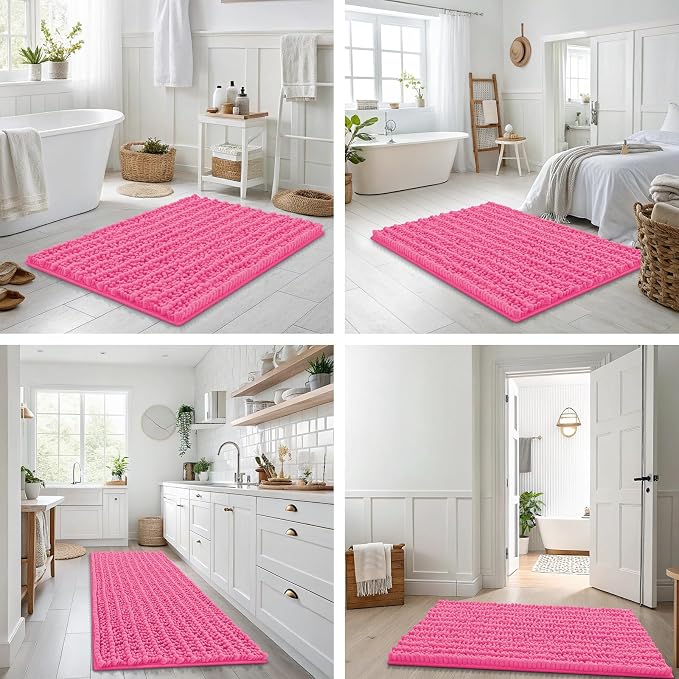 Smiry Bathroom Rugs 36X24, Extra Soft Rubber Backing Chenille Bath Mats | Hot Pink Machine Washable Non Slip Quick Dry Bath Mats for Bathroom Floor, Tub, Shower, Home Decor Accessories