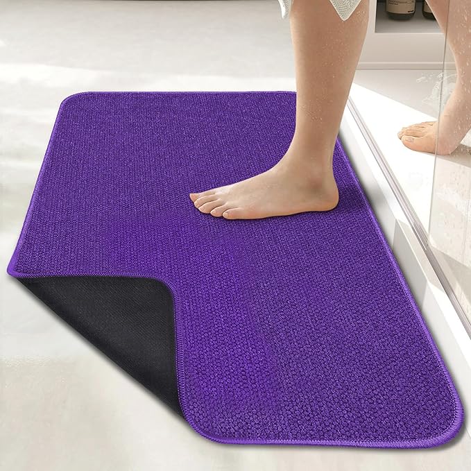 Bosap Bath Mat,Ultra Thin Bathroom Runner Rugs,Large Bath Mats for Bathroom,Quick Dry,Non-Slip,Machine Washable,Low Pile,Bath Rug,Shower Outside,Sink,Home Decor Accessories.Purple,2'x6'(24x72inch)