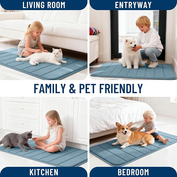 OLANLY Memory Foam Bath Mat 35x16, Super Soft and Absorbent Bathroom Rugs | Airy Blue, Quick Dry Bath Rug, Machine Washable Shower Floor Mats, Bathmat Carpet for Bathroom Floor, Tub and Shower