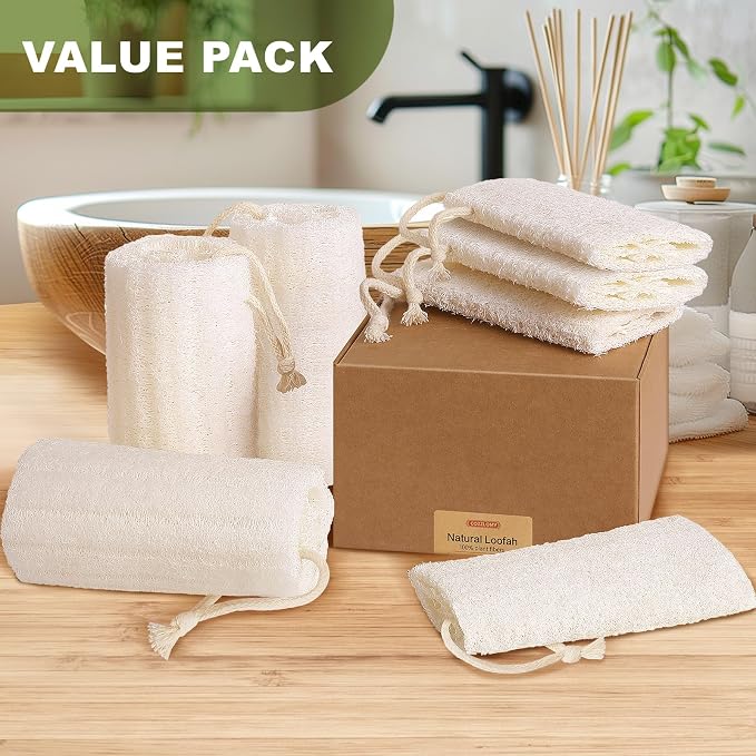 7 Pack Natural Loofah Sponge Exfoliating Body Scrubber 5 Inch | Organic luffa sponges, real plant fiber, gentle exfoliation for smooth skin, ideal for men women bath shower spa use