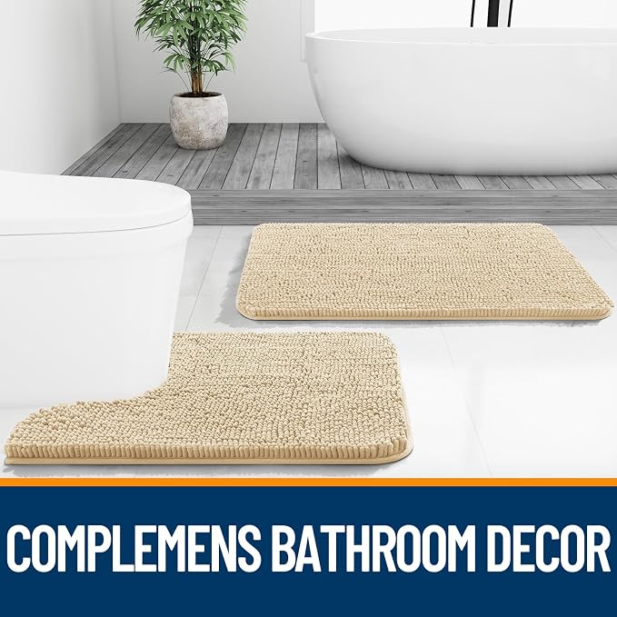 OLANLY Bathroom Runner Rugs 47x17, Extra Soft Absorbent Chenille Bath Rugs | Beige, Quick-Drying Rubber Backing, Machine Washable Long Bath Mat for Bathroom Floor, Tub and Shower, Home Decor Accessories