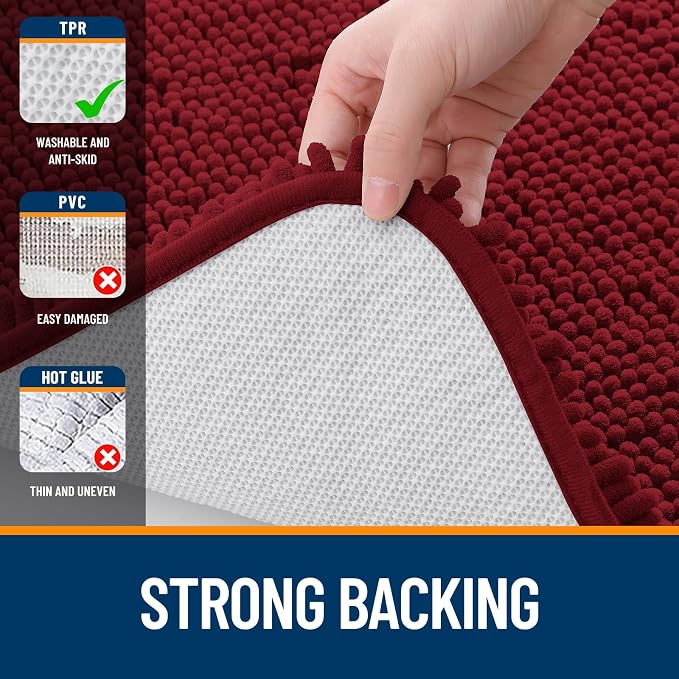 OLANLY Bathroom Runner Rugs 45x27, Extra Soft Absorbent Chenille Bath Rugs | Red, Quick-Drying Rubber Backing, Machine Washable Long Bath Mat for Bathroom Floor, Tub and Shower, Home Decor Accessories