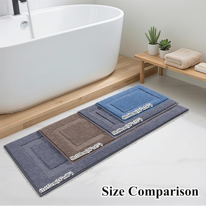 SHACOS Soft Microfiber Bathroom Rugs Set of 2 Pieces, Coffee | 47x20 + 32x20, Absorbent Plush Bath Rugs, Non Slip Washable Shaggy Bath Mats, Fluffy Bathroom Runner Floor Mats Shower Rug