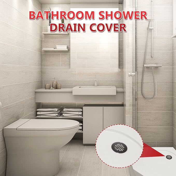 Enhon 2 Pack 4-1/4 Snap in Shower Drain Cover, Round Strainer Drain Grid, Bathroom Shower Grate Cap Replacement for Hair Catcher(Matte Black,Stainless Steel)