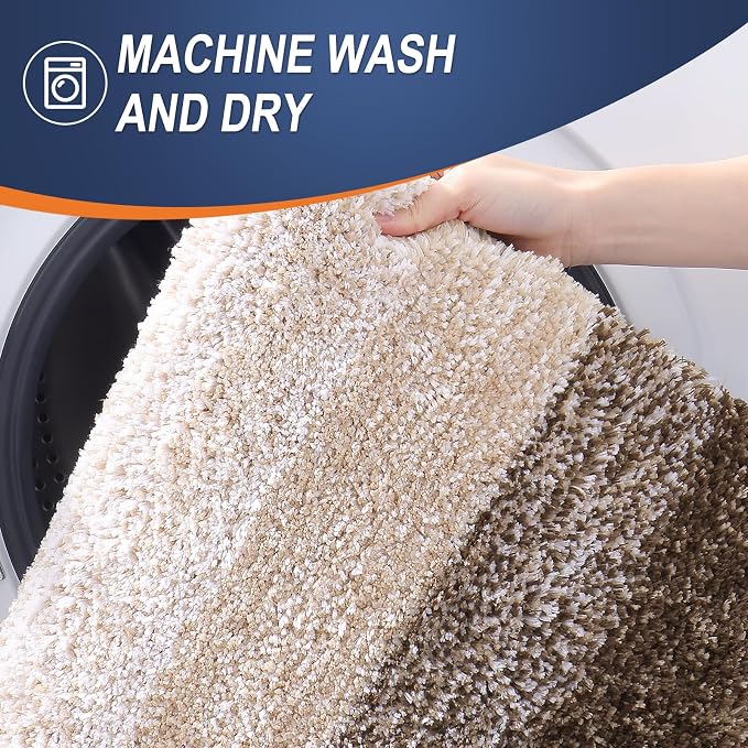 OLANLY Micorfiber Bathroom Rug Set 2 Piece, 30"x20"+24"x16" | Light Brown, Soft Absorbent Bath Rug Set, Non-Slip, Machine Wash Dry, Plush Shaggy Bath Mats for Bathroom