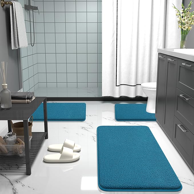 OLANLY Memory Foam Bathroom Runner Rugs 59x24, Long Bath Mats, Peacock Blue | Soft Quick Dry Bath Rugs, Non-Slip, Absorbent Machine Washable Mat for Bathroom Floor, Tub and Shower, Home Decor Accessories